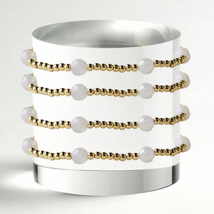 Gold Beaded Bracelets-Dot, White Jade for wholesale by Lenny & Eva