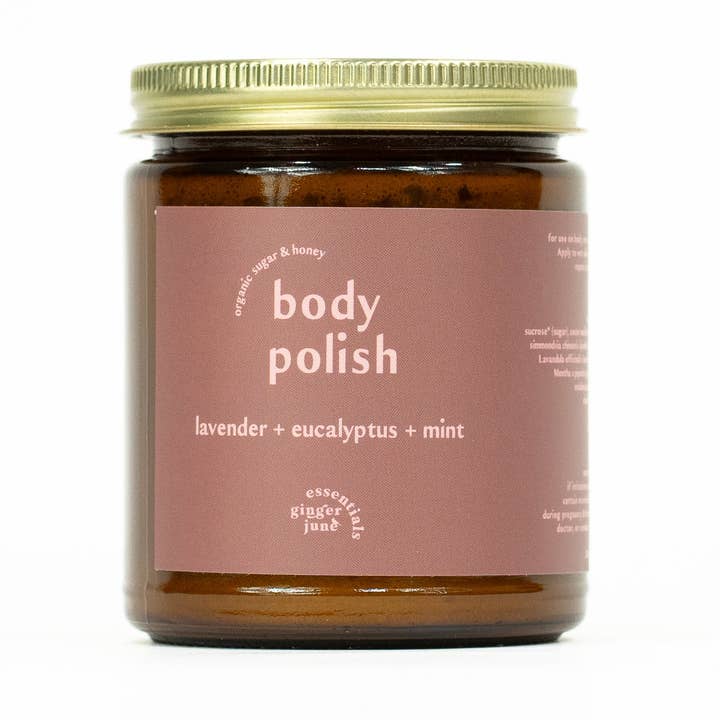BODY POLISH • LAVENDER + EUCALYPTUS + MINT• 100% natural, nothing synthetic • 8 oz for wholesale by Ginger June Candle Co.