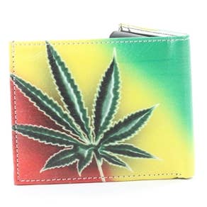 Leather Impressions Inc - Venta al por mayor Cartera - Hombre - Cartera Bifolio de Cuero Vegano con Hoja de Marihuana Rasta VL528