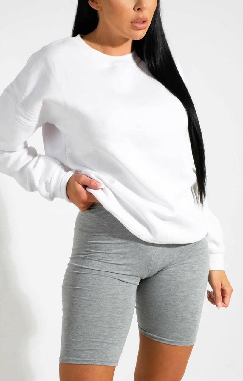 Femme Luxe – wholesale Sweatshirt – Women's – White Oversized Crew Neck Rib Cuff & Hem Long Sleeve Sweatshirt - Melanie2