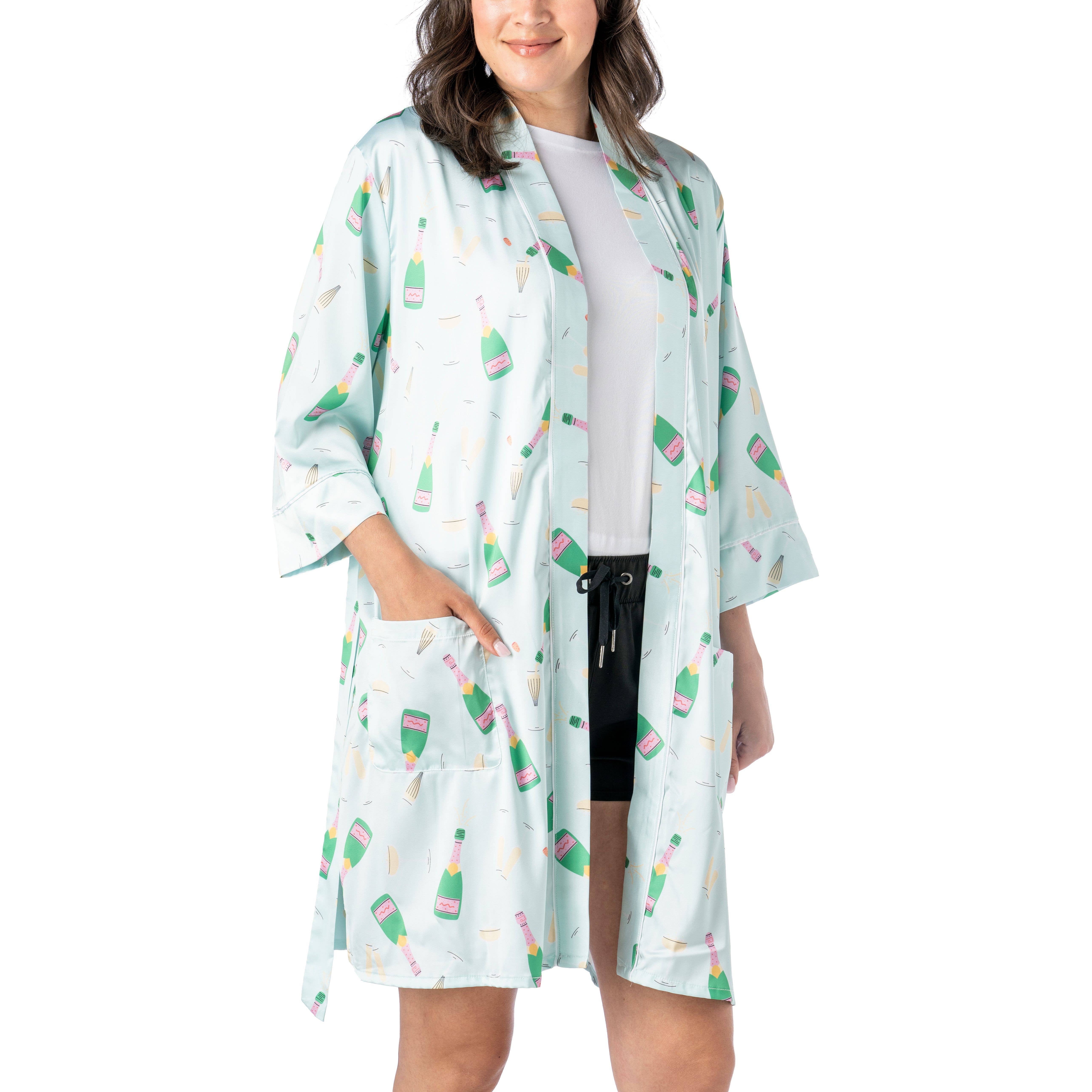 DM Merchandising - Wholesale Robe - Women's - Hello Mello Boots & Bubbles Satin Pajama Robe Open Stock0