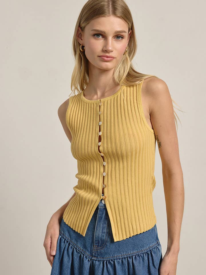 Haut sans manches en maille fine avec boutons - RTK1016 pour la vente par RAISONNEL