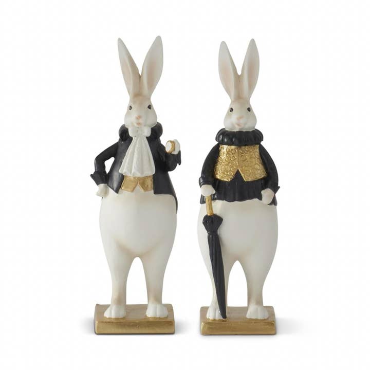 10" Resin Royal Black White & Gold Easter Bunnies - SET OF 2 for wholesale by Dunn Deals