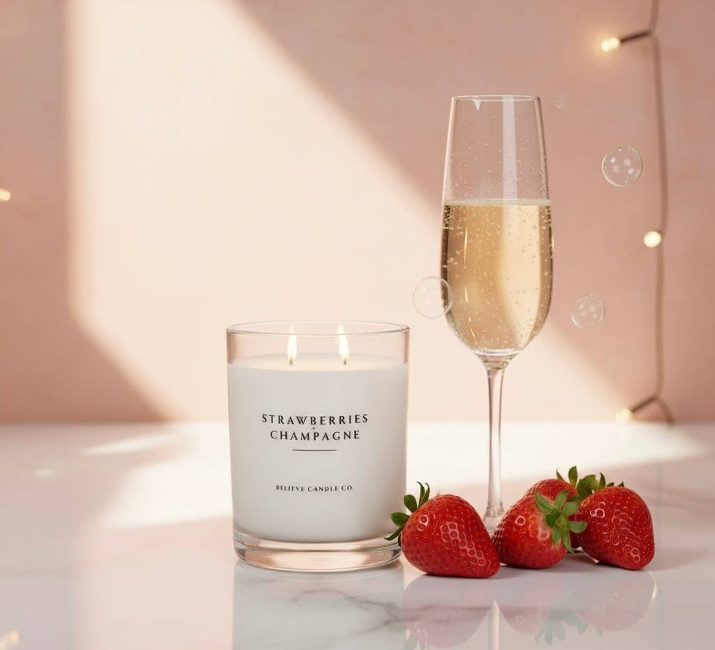 Believe Candle - Vendita all'ingrosso Candela in vasetto - Candela Fragole e Champagne1
