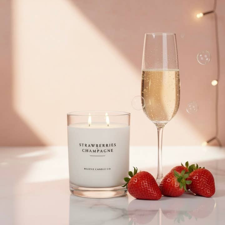 Believe Candle - Vendita all'ingrosso Candela in vasetto - Candela Fragole e Champagne1