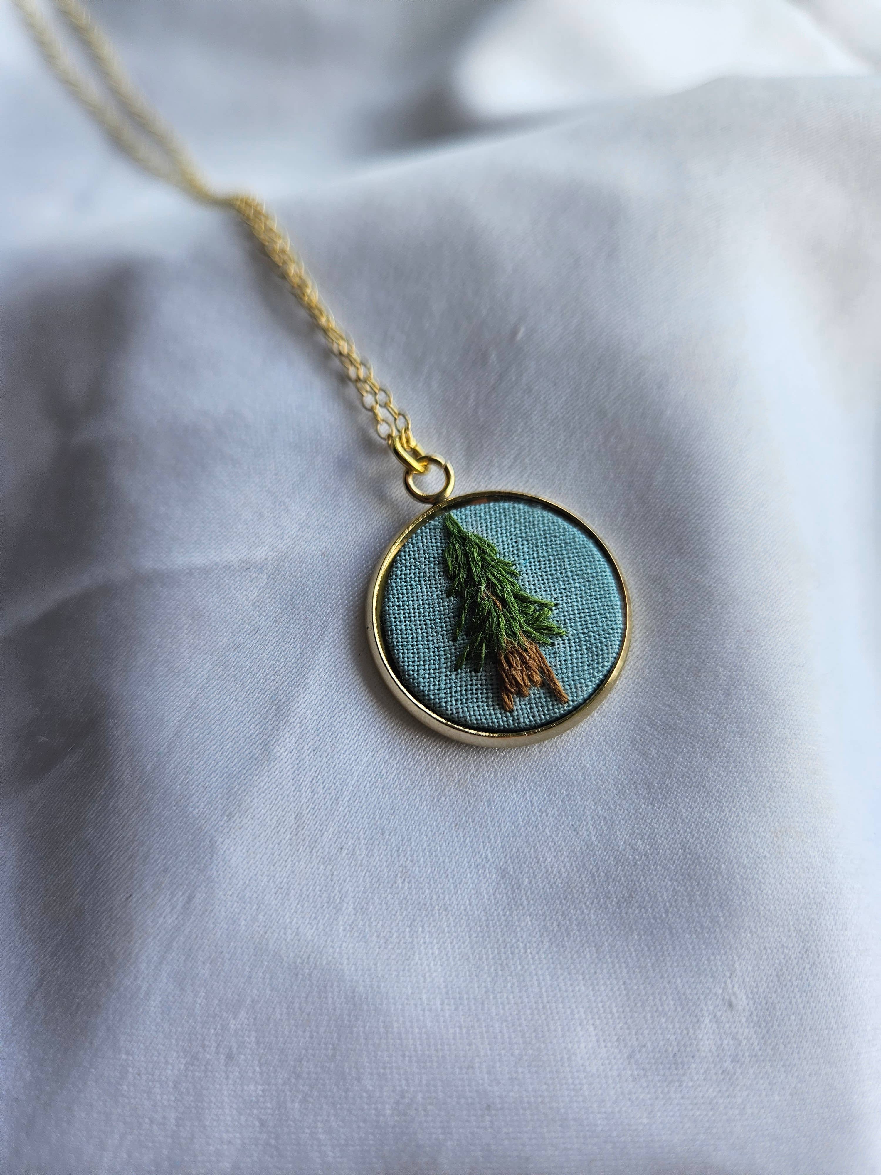 Biobroidery - Wholesale Pendant/Charm Necklace - Hand-embroidered Douglas-fir tree pendant0