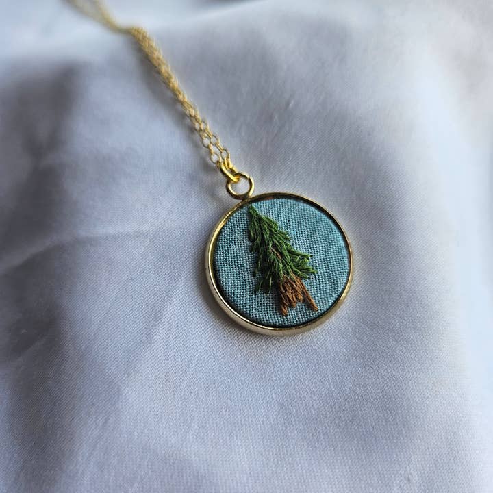 Biobroidery - Wholesale Pendant/Charm Necklace - Hand-embroidered Douglas-fir tree pendant