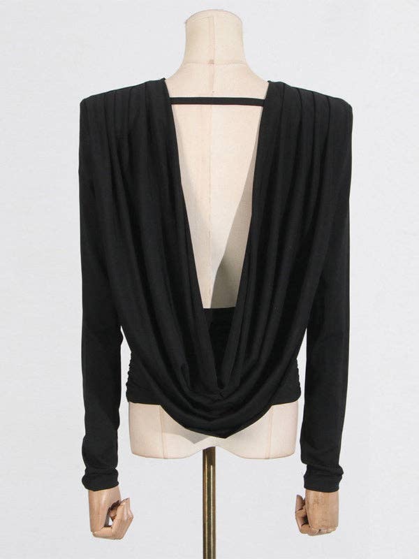 OceanusSwim – wholesale Blouse – Women’s – Long Sleeves Backless Shoulder Pad Solid Color Round-Neck Blouses&Shirts Tops7