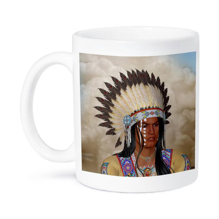 3dRose - Wholesale Koffiemok - 3dRose, Een gezicht Indiër met oorlogshoofdtooi portret, Mok8