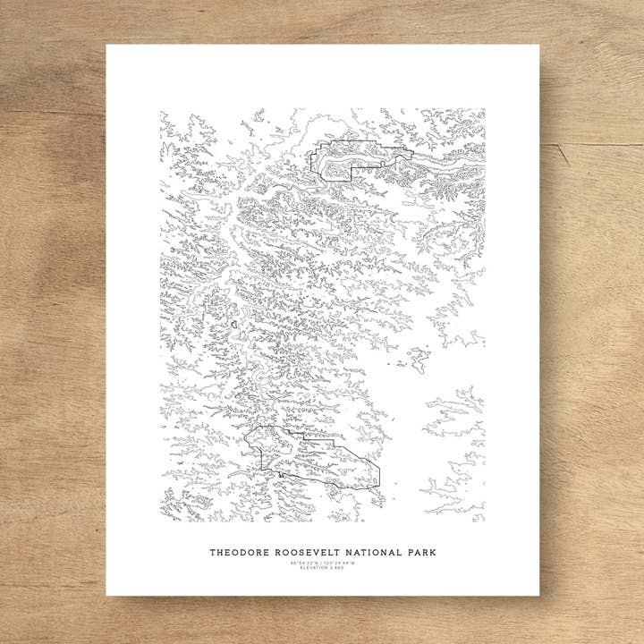 Theodore Roosevelt National Park Topographic Map Art Print for wholesale by Topographia Design
