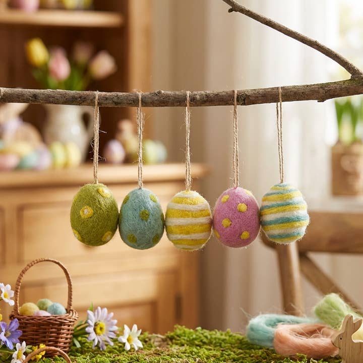 Handmade Needle Felt Easter Eggs (Set of 5) Hanging Easter for wholesale by Felt So Good