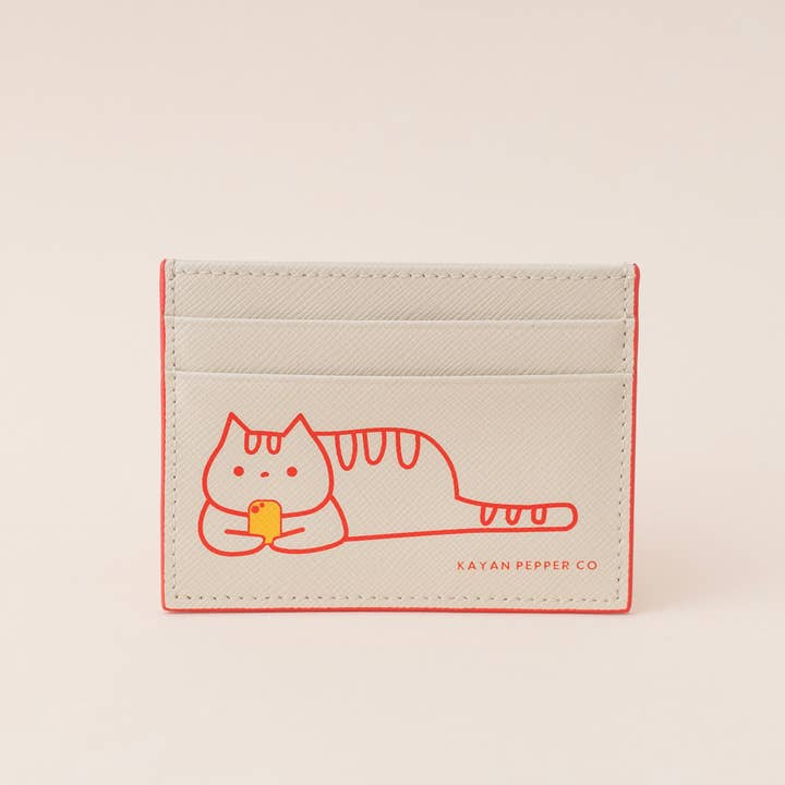 Kayan Pepper Co. - Wholesale Card Holder - Women's - Doom Scrolling Cat - Saffiano Leather Card Holder1