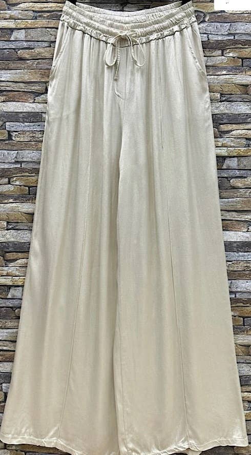 LOOWIE - Wholesale Pants - Women's - ELPBE Italian Beige Wide Legs Satin Feel Pants LOOWIE  0