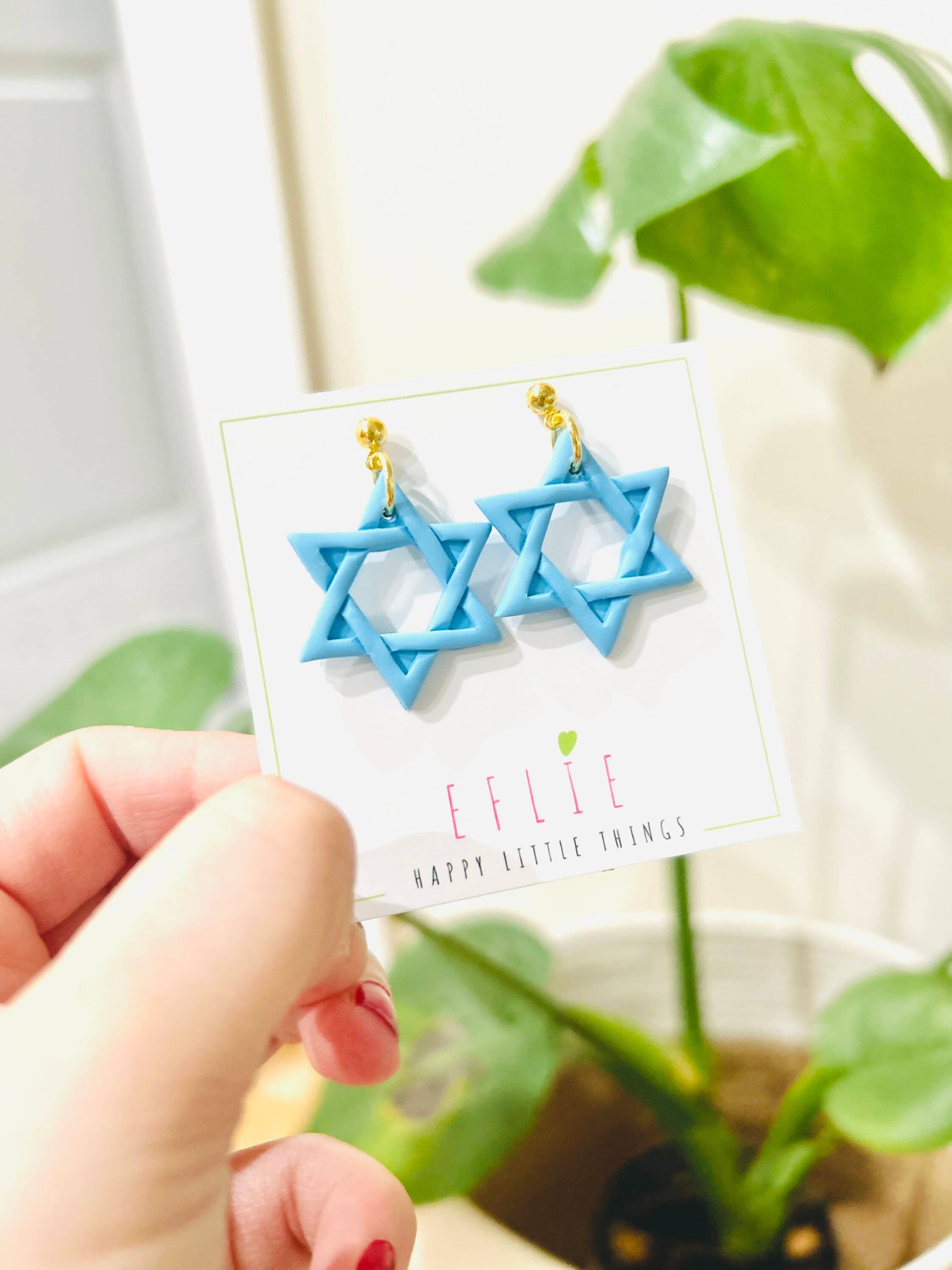 Eflie – Brincos de argola por atacado – Brincos Chanukah Estrela de David Dangling - Brincos Azul Presente1