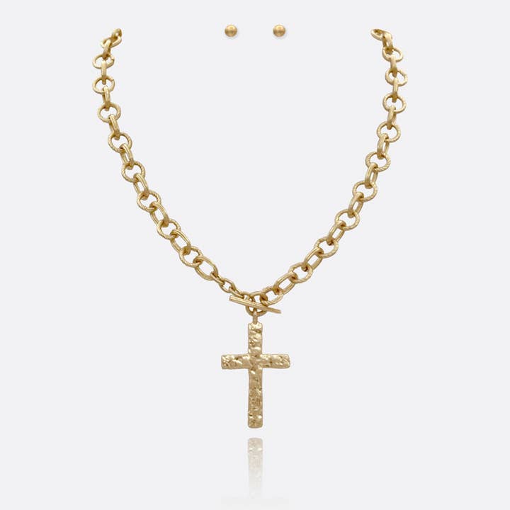 CROSS PENDANT TOGGLE NECKLACE, NK 10077 for wholesale by JOIA ACCESSORIES