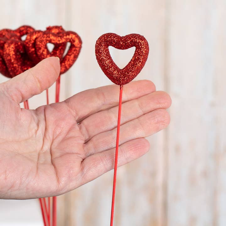 Factory Direct Craft - Wholesale Artificial Flowers - 8" Red Glitter Valentine Heart Picks (Pack of 7 Picks)4