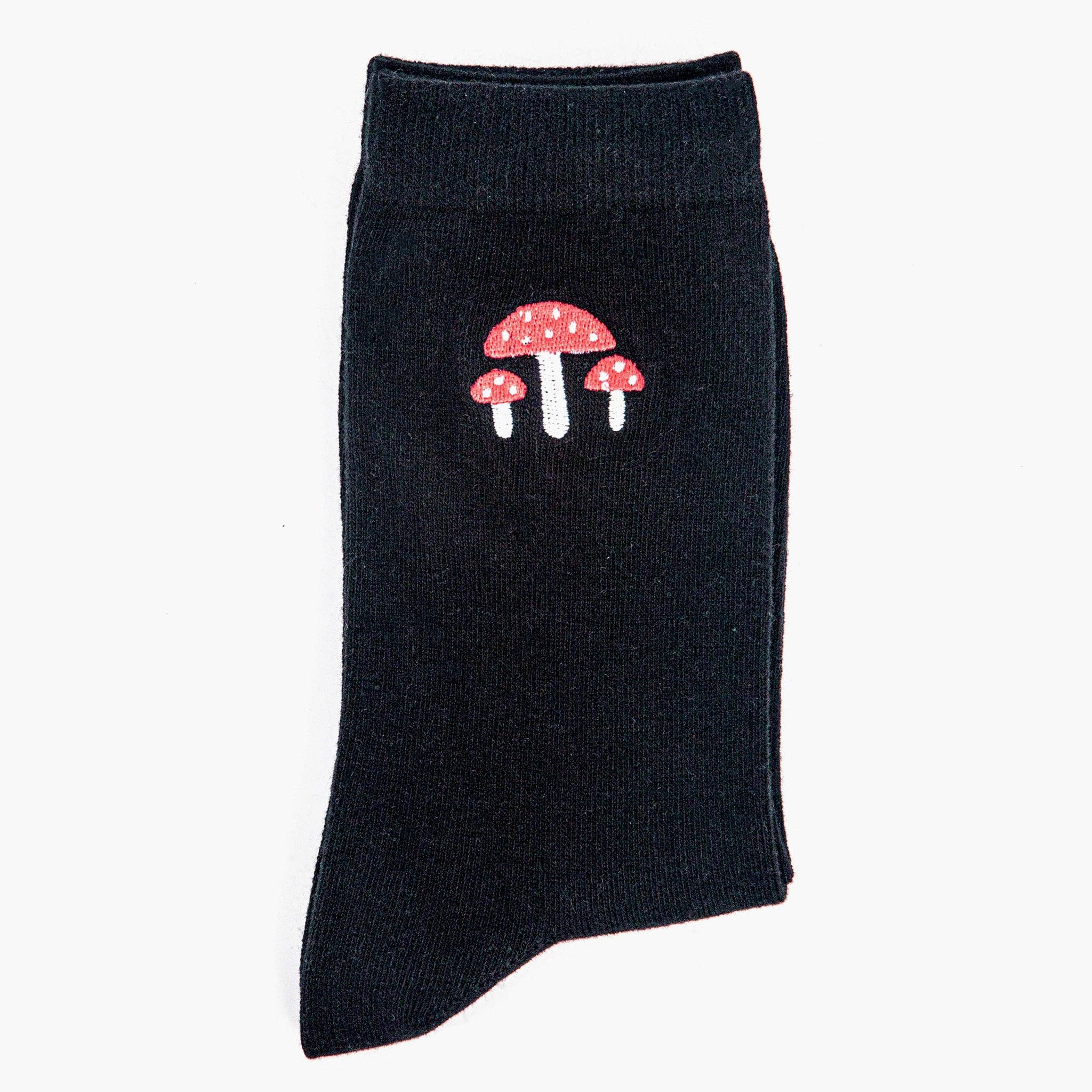Sock Talk - Wholesale Socks - Women's - Women's Embroidered Ankle Socks- Black, Toadstools3