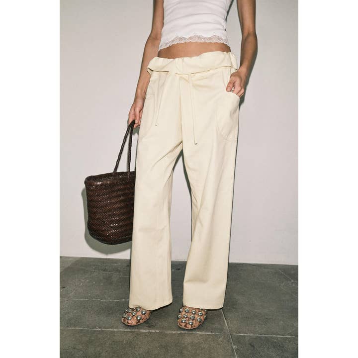 Anja Fold-Over Cotton Twill Pant for wholesale by Loucia