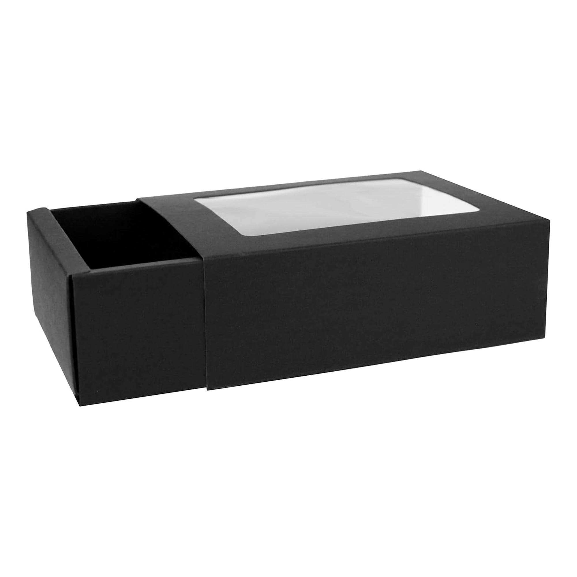 Emartbuy – wholesale Gift box – Pack Of 12 Black Kraft Slide-Out Gift Boxes Clear Window Lid2