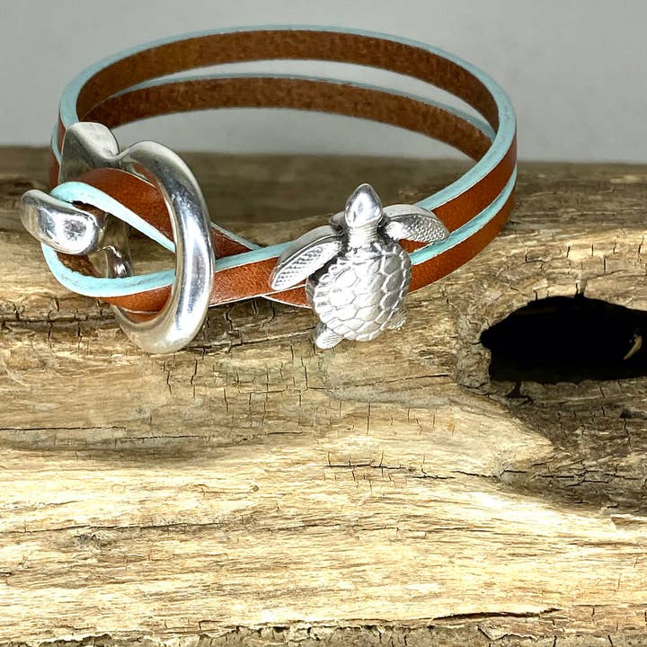 Jackie Gallagher Designs - Handmade Coastal Jewelry - Wholesale Charm/Dangle Bracelet - Loop Leather Bracelet with Charm4