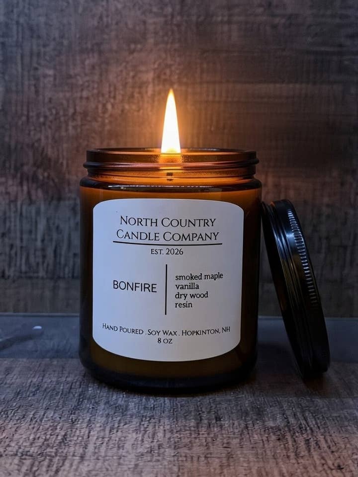Bonfire Candle 8 oz Amber Jar for wholesale by North Country Candle Company