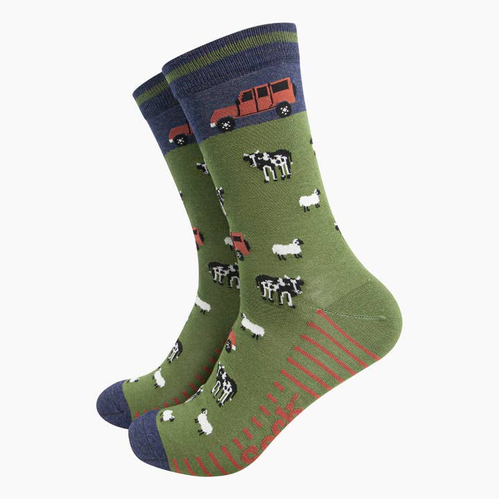 Sock Talk - Wholesale Socks - Men's - Men's Bamboo Socks - Navy/Green, Off-Roader Farm