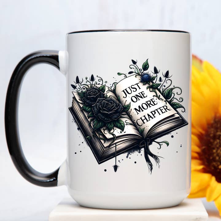 AromaSarapy - Wholesale Coffee Mug - Just One More Chapter w/Black Roses | Book Lover Mug 1
