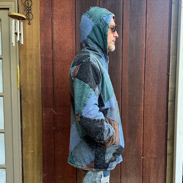 as shown Cotton Stonewash Patchwork Fleece Lined Men's Hooded for wholesale on Faire2
