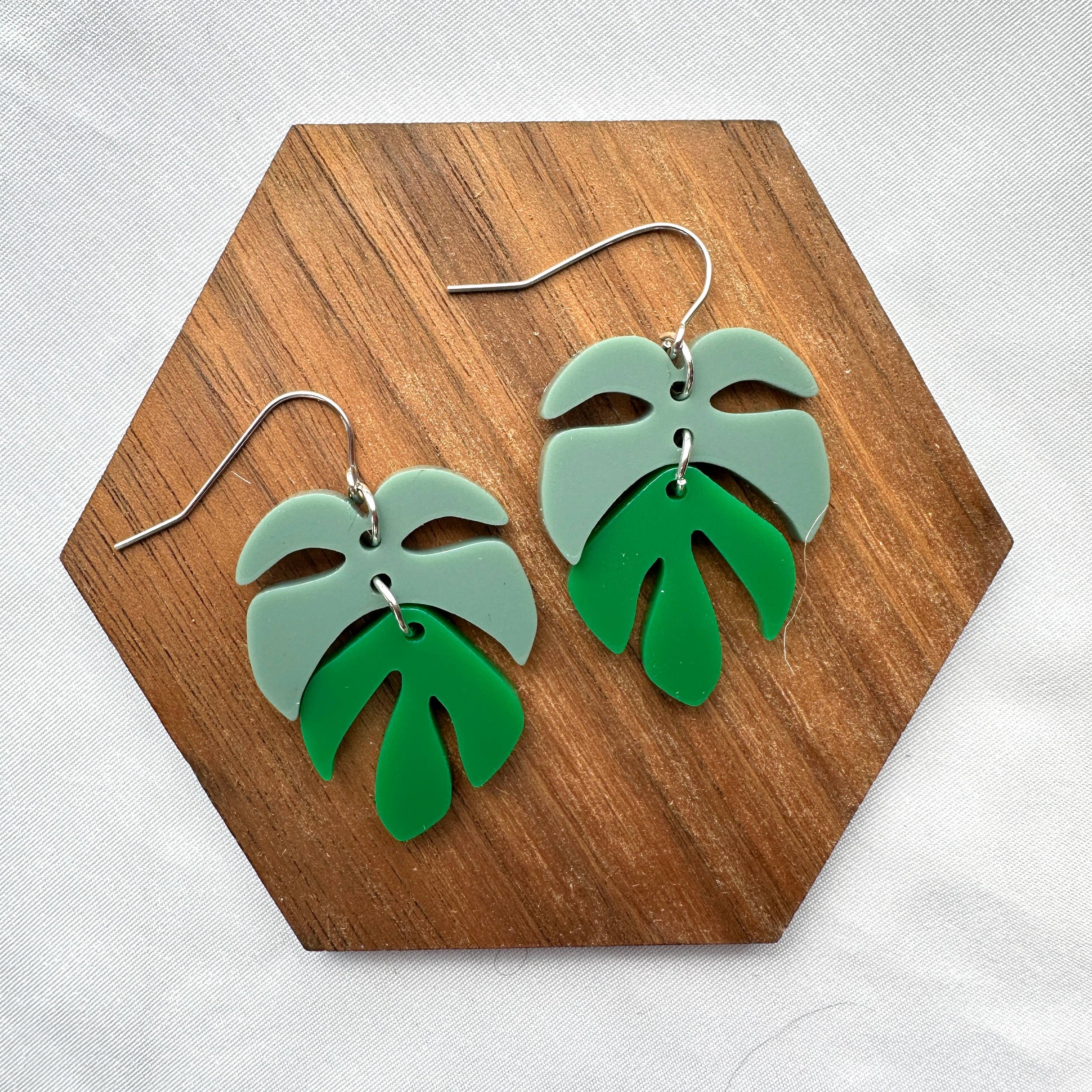 Holly and Liz - Wholesale Dangle Earrings - Monstera Acrylic 2 Part Drop Earrings0