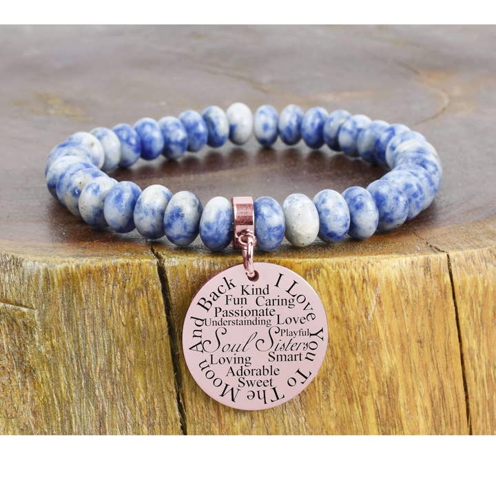 Echte sodaliet I Love You to the Moon ovale edelsteen armband voor wholesale door Pink Box