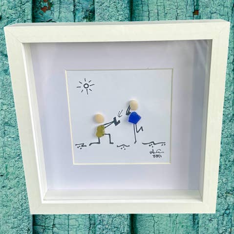 Engagement Proposal MINI - Sea Glass Art - 6x6 Framed for wholesale by Back Bay Designs