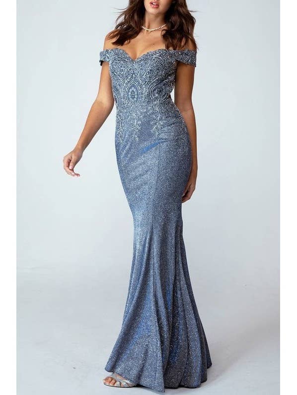 Floor length off shoulder mermaid fitted gown for wholesale by FashionShowcase