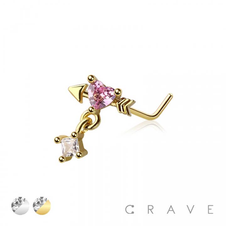 CRAVE BODY JEWELRY - Wholesale Nose Ring - ARROW HEART 316L SURGICAL STEEL L-SHAPE NOSE STUD