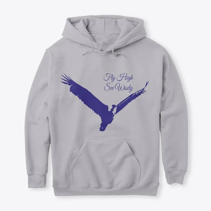Hoch fliegen, siehe klug Premium Hoodie Blau für den Großhandel von Fly High See Wisely Store