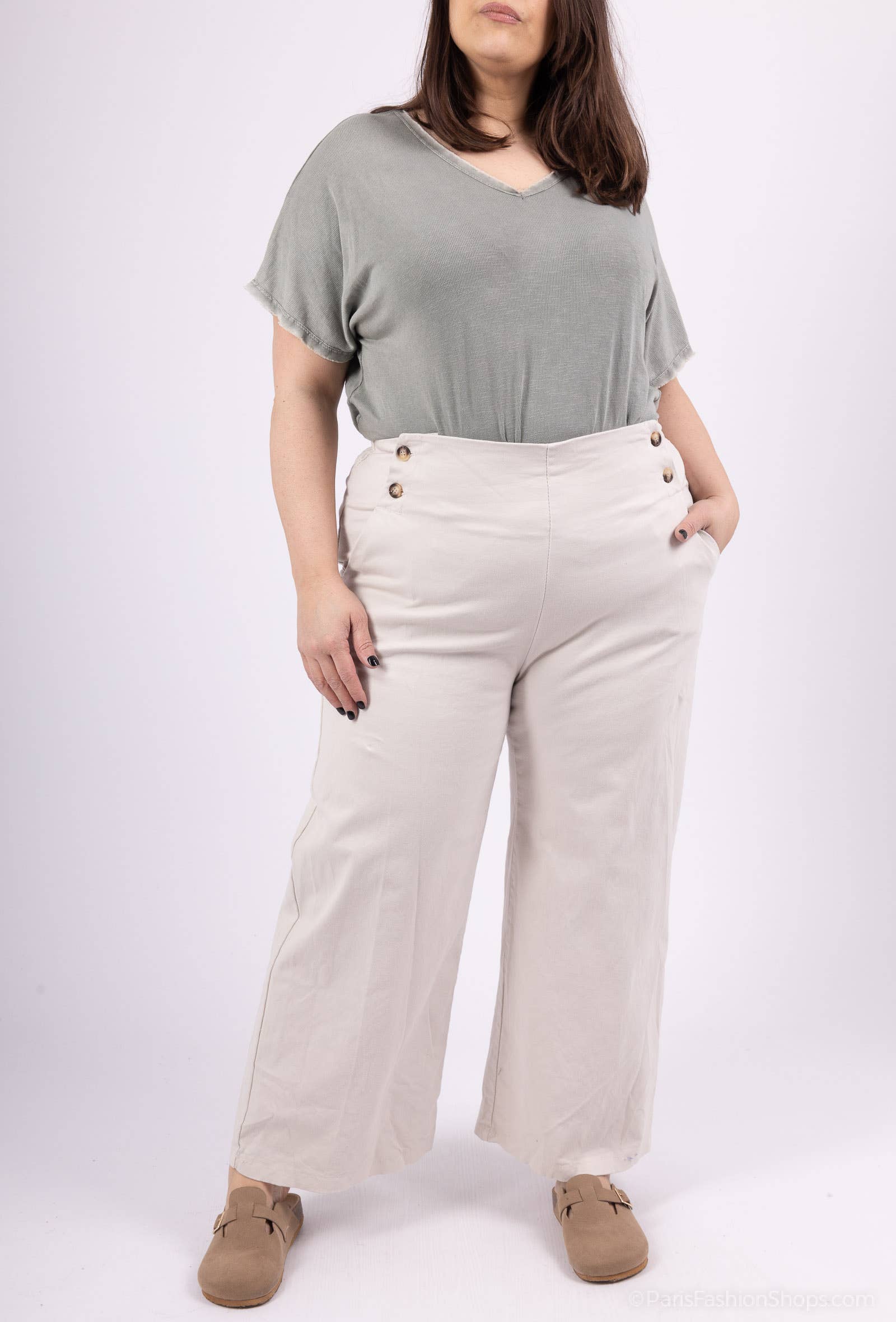 Pépouz' Paris - Wholesale Pants - Women's - PLUS SIZE Pants 97% cotton with buttons PPN2509GT