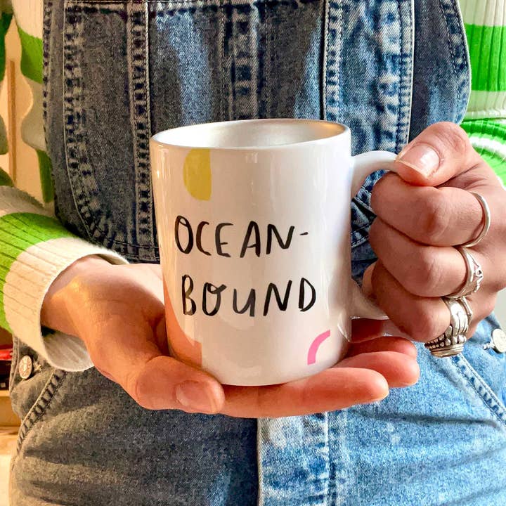 Nicola Rowlands - Wholesale Coffee Mug - I'd rather be wild swimming mug with shiny silver inner