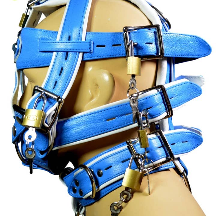 Meninleather - Wholesale Sex Toy - Leather Gear Face Hood Fetish Bondage Muzzle Gag Dildo Rings Locking Buckles