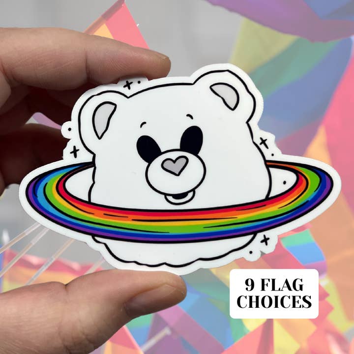 Autocollant en vinyle brillant Planète Care Bear LGBTQIA pour la vente par familiar sadie