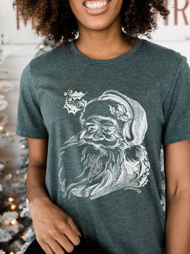 Vintage Santa Face Graphic Tee for wholesale by Wilde and Ink Threads