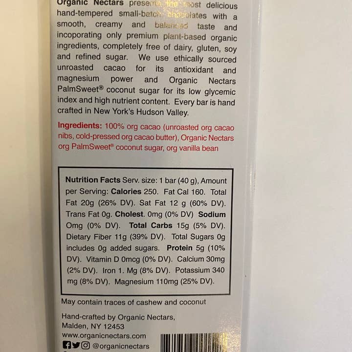 Organic Nectars - Vente Barre chocolatée - Barre de chocolat 100% cacao compatible Kéto 1,4 oz2
