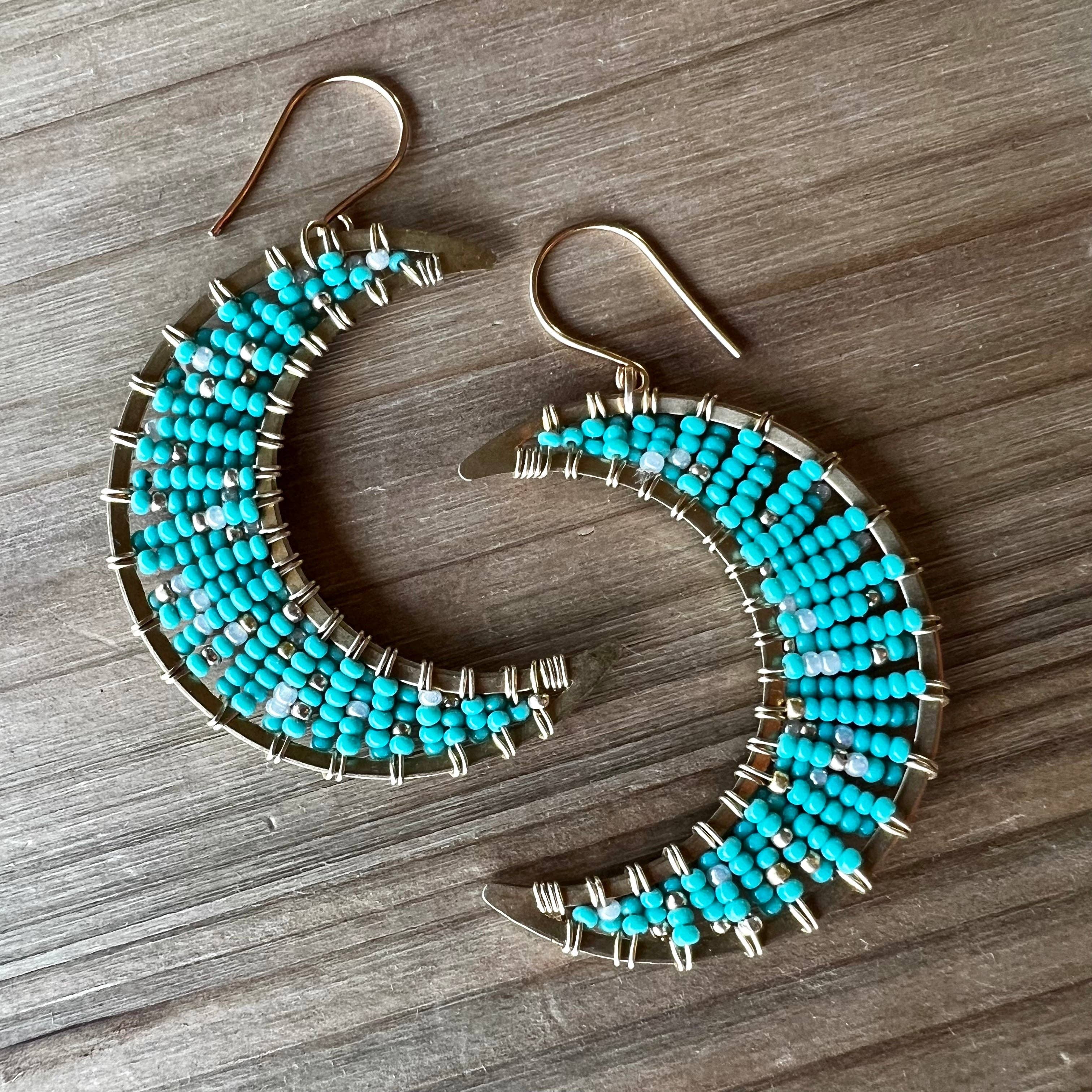 MorninGloria's - Wholesale Dangle Earrings - Large Beaded Crescent Luna Brass Moon Earrings4