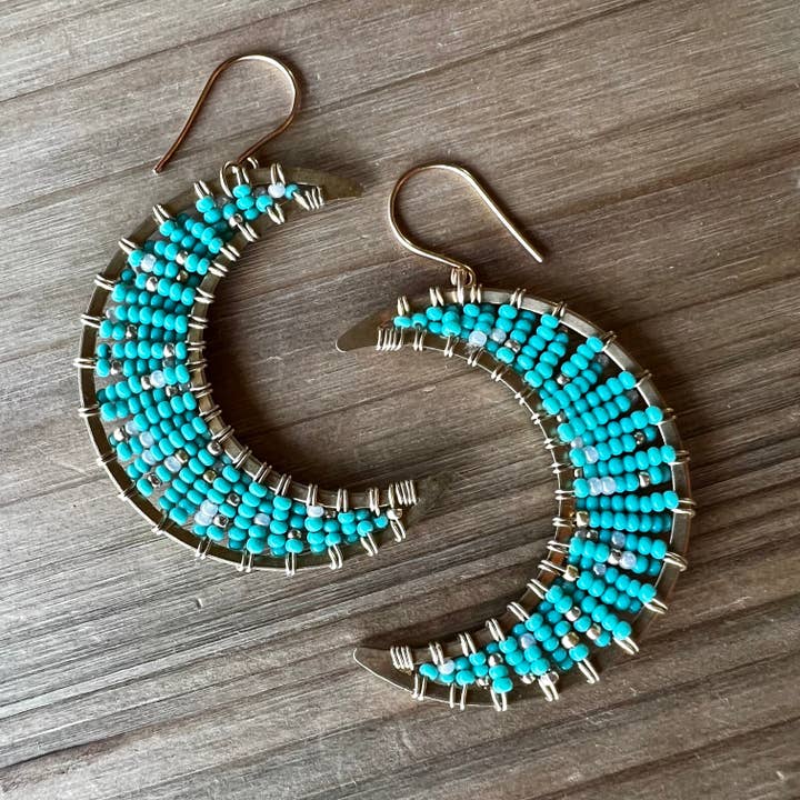 MorninGloria's - Wholesale Dangle Earrings - Large Beaded Crescent Luna Brass Moon Earrings4