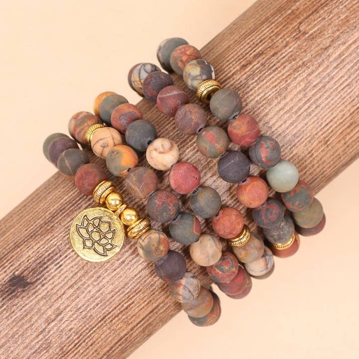 108 LOTUS PENDANT PICASSO STONE BEADED BRACELET_CWAJE3949 for wholesale by ACCITY