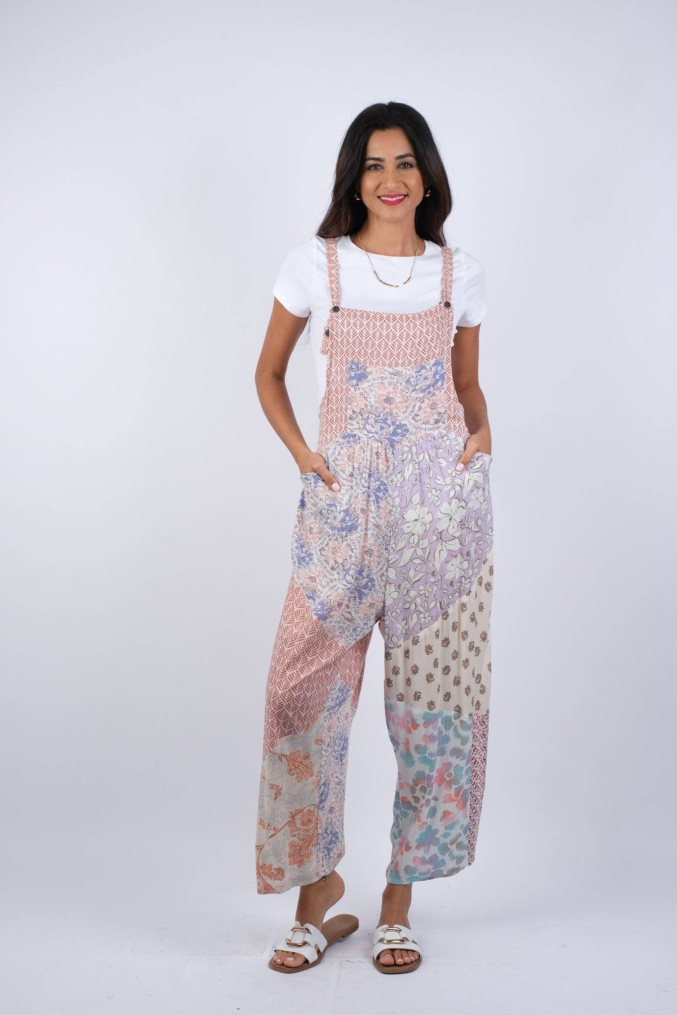 Sacred Threads - Wholesale Overalls - Women's - Rosy Mosaic Patchwork Blush Overalls3