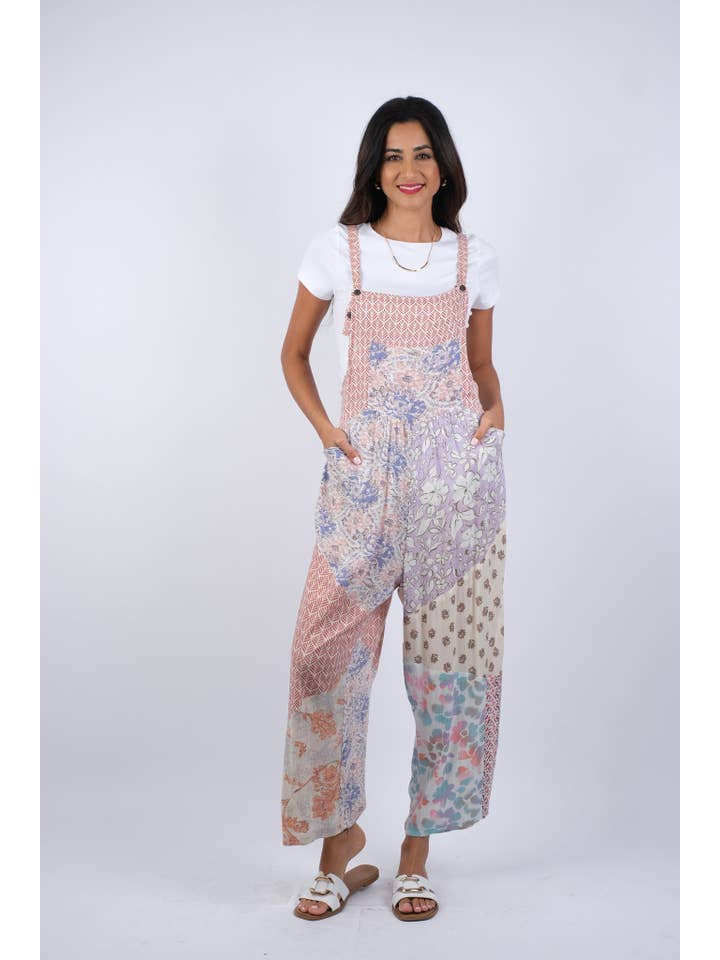 Sacred Threads - Wholesale Overalls - Women's - Rosy Mosaic Patchwork Blush Overalls3