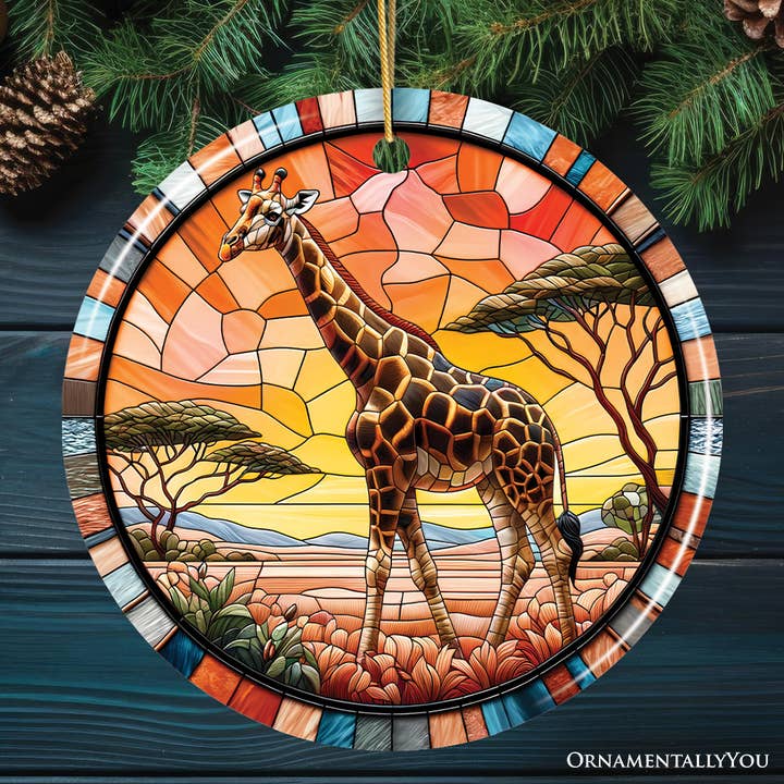 Giraffe Stained Glass Style Ceramic Ornament for wholesale by OrnamentallyYou