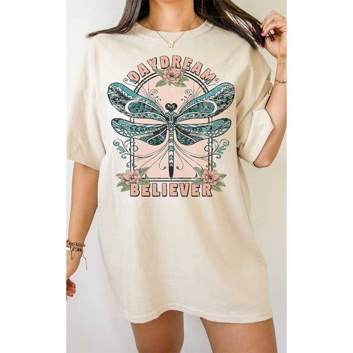 Vintage Daydream Believer Dragonfly Oversized Graphic Tee for wholesale by Select Apparel