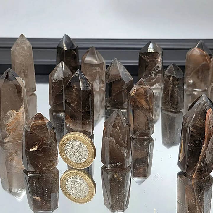 Distinction Crystals - Wholesale Spiritual Stone/Crystal - Small Natural Dark Morion Smoky Quartz Crystal Prisms -Towers 15-30g1