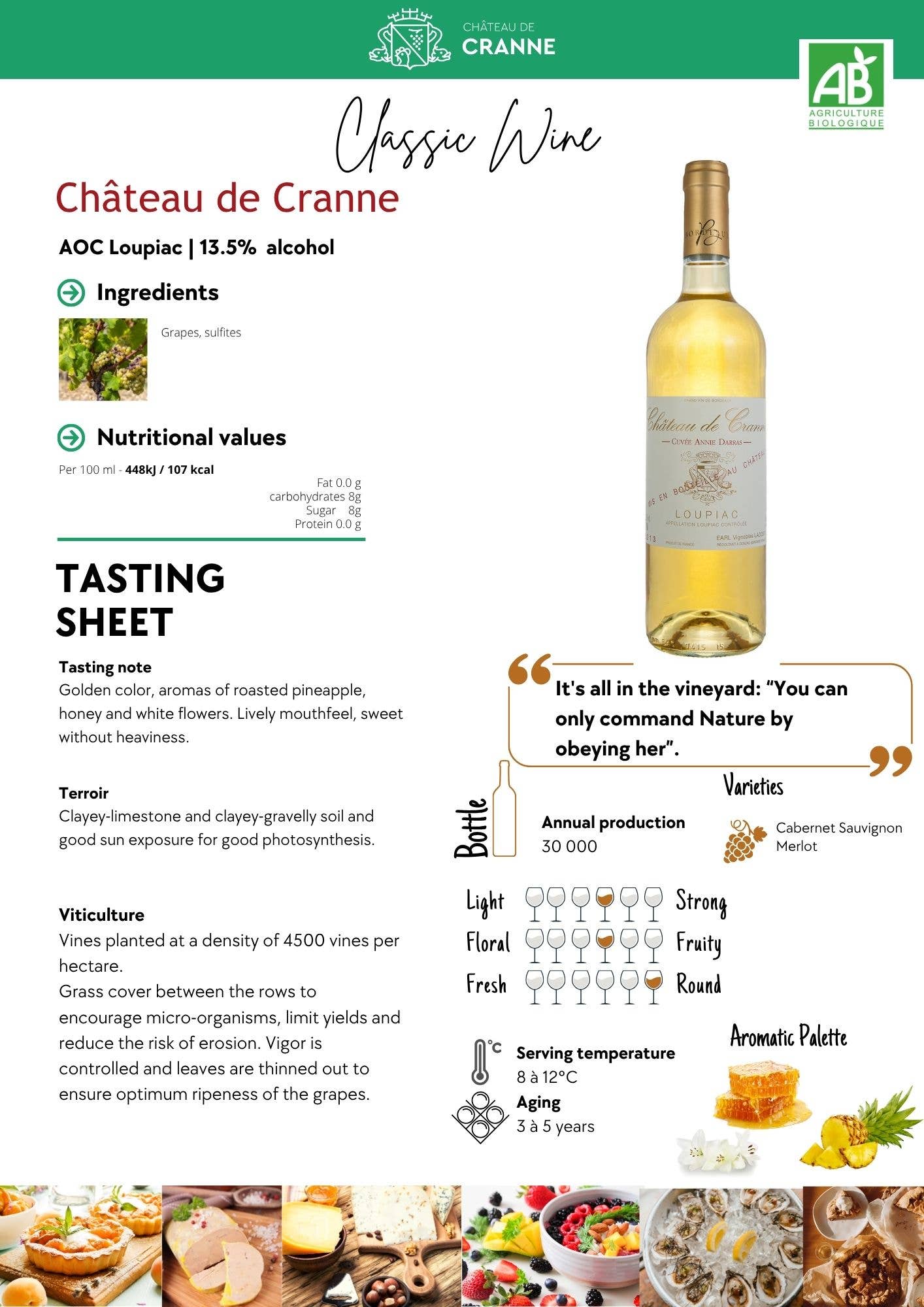 Château de Cranne - Wholesale White Wine - Organic Sweet White Wine Château de Cranne 2022 Loupiac1