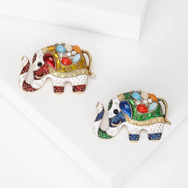 Vibrant Enamel Elephant Brooch, Bohemian Animal Lapel Pin for wholesale by Tourtiwi